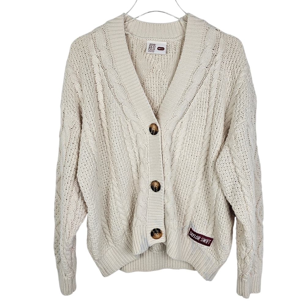 Taylor Swift Red Stars Cable Knit Cardigan Sweater - FLAWED